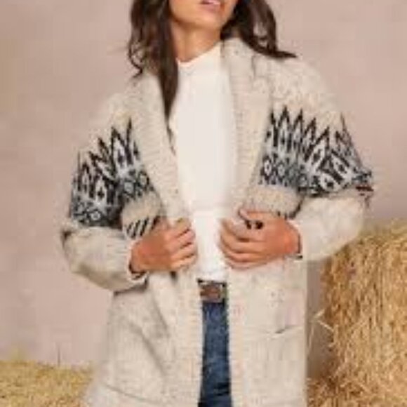 Lulus Open-Front Fair Isle Lurex Cardigan - Picture 1 of 12